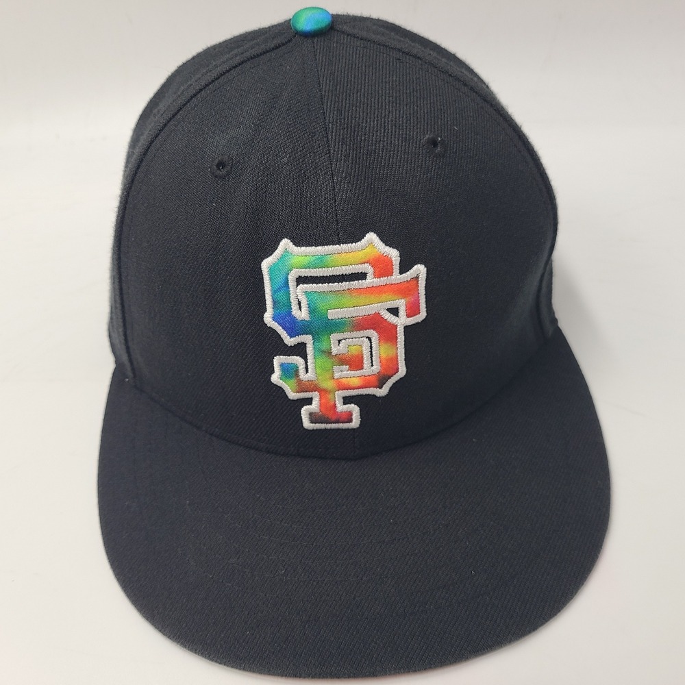 San Francisco Giants‎ Hat Fitted 7 1/8 47 Brand Black Rainbow Tie Dye MLB Men